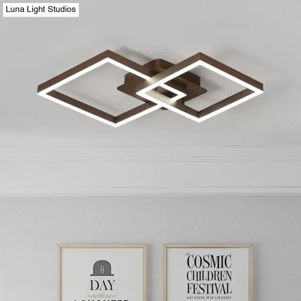 Symmetrical Rhombus Brown Flush Light Led Ceiling Mount In Warm/White