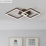 Symmetrical Rhombus Brown Flush Light Led Ceiling Mount In Warm/White