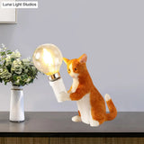 Tabby Cat Table Lamp For Kids - Iron Nightstand Light With Bare Bulb Design Black/Yellow/Blue