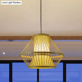 Tapered Chinese Bamboo Pendant Light With 1 Head - Beige Dining Room Lighting Fixture