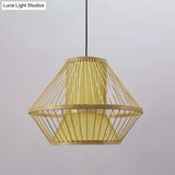 Tapered Chinese Bamboo Pendant Light With 1 Head - Beige Dining Room Lighting Fixture