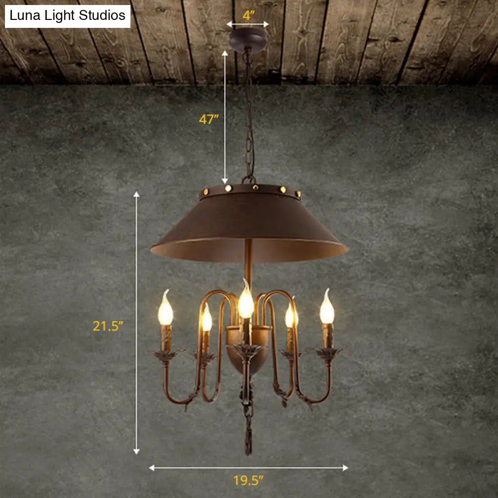 Tapered Classic Metal Chandelier - 5-Light Rust Hanging Light For Dining Room Ceiling