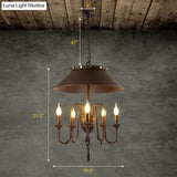 Tapered Classic Metal Chandelier - 5-Light Rust Hanging Light For Dining Room Ceiling
