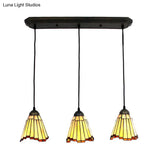 Tapered Cluster Pendant Light - Tiffany-Style Beige Handcrafted Stained Glass Set Of 3 Bulbs