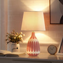 Tapered Contemporary Fabric Bedside Lamp With Earthenware Base Pink / B