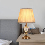 Tapered Countryside Crystal Table Lamp With Single Bulb In Beige - Elegant Night Light For Living