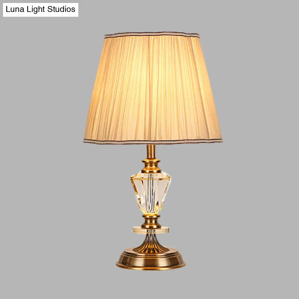 Tapered Countryside Crystal Table Lamp With Single Bulb In Beige - Elegant Night Light For Living