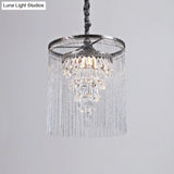 Tapered Crystal Drop Pendant Lamp With Metallic Bead Deco - 1 Light For Dining Room In Silver