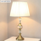 Tapered Drum Crystal Task Lamp In White Contemporary Fabric 1 Head Reading Light