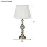 Tapered Drum Crystal Task Lamp In White Contemporary Fabric 1 Head Reading Light