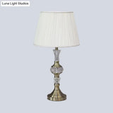 Tapered Drum Crystal Task Lamp In White Contemporary Fabric 1 Head Reading Light