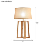 Tapered Drum Table Lamp: Contemporary Fabric Shade Wood Night Light With Trapezoid Base