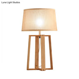 Tapered Drum Table Lamp: Contemporary Fabric Shade Wood Night Light With Trapezoid Base