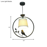 Tapered Fabric Pendant Light - Minimalist Ceiling Fixture With Black/Gold Ring Frame