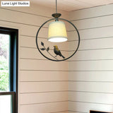 Tapered Fabric Pendant Light - Minimalist Ceiling Fixture With Black/Gold Ring Frame