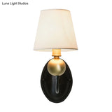 Tapered Fabric Wall Sconce Light - Rustic Bedroom Mount Lighting In White/Beige