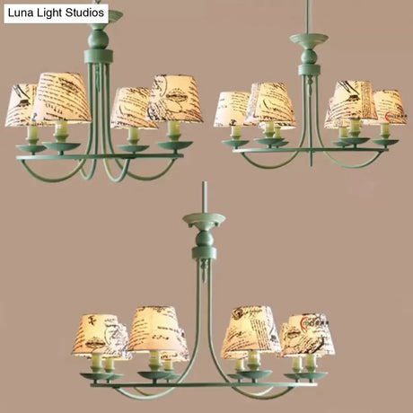 Tapered Green Metal Pendant Light Nordic Style Hanging For Kindergarten