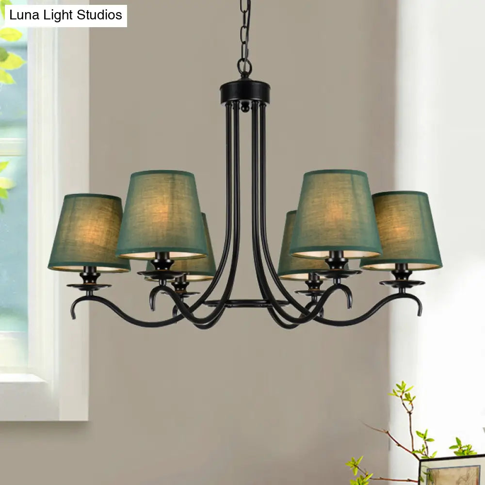Tapered Green Rustic Chandelier: Fabric Pendant Light Kit With 6 Lights For Dining Room