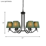 Tapered Green Rustic Chandelier: Fabric Pendant Light Kit With 6 Lights For Dining Room