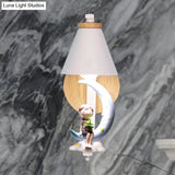 Tapered Iron Wall Mount Lamp - 1 Light Pink/Blue And Wood Sconce With Moon/Portrait Decor