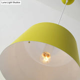 Tapered Macaron Pendant Ceiling Lamp - Metal Single-Bulb Suspension Fixture For Cafes