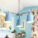 Tapered Macaroon Ceiling Lamp: Metal And Wood 3 Hanging Pendant Lights For Living Room Blue
