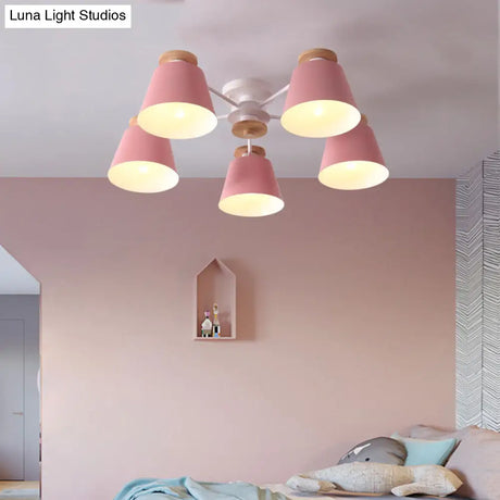Tapered Metal Bedroom Semi Flush Chandelier - Elegant Macaron Inspired Ceiling Light Fixture 3 /