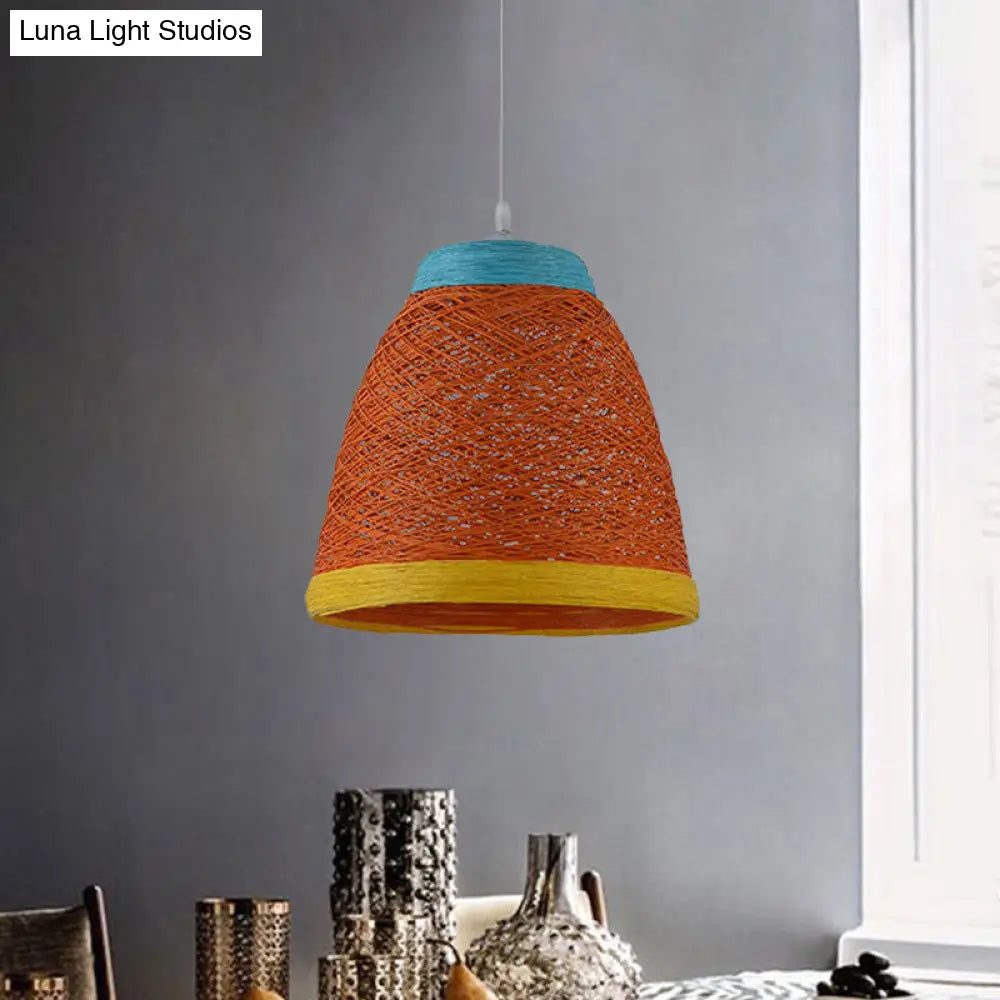 Tapered Pendant Lamp: Lodge Style 1-Light Fixture In Orange/Brown