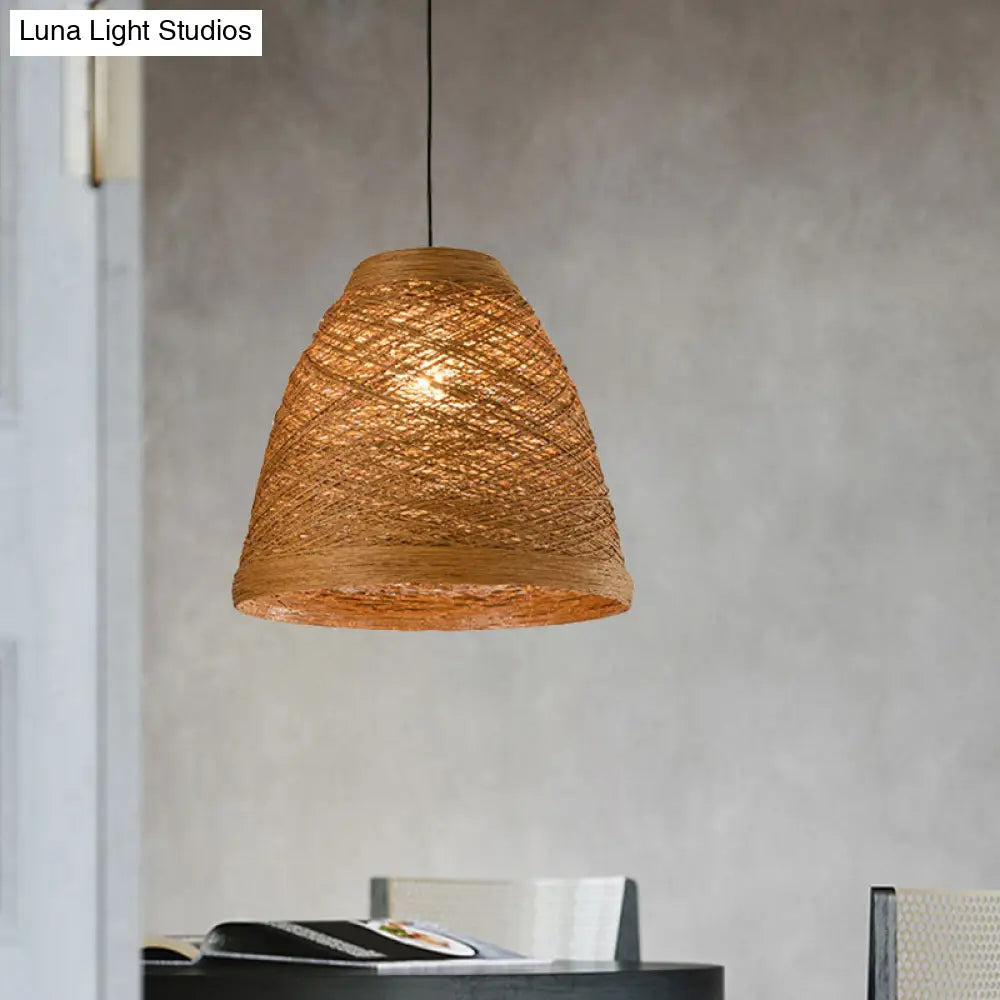 Tapered Pendant Lamp: Lodge Style 1-Light Fixture In Orange/Brown