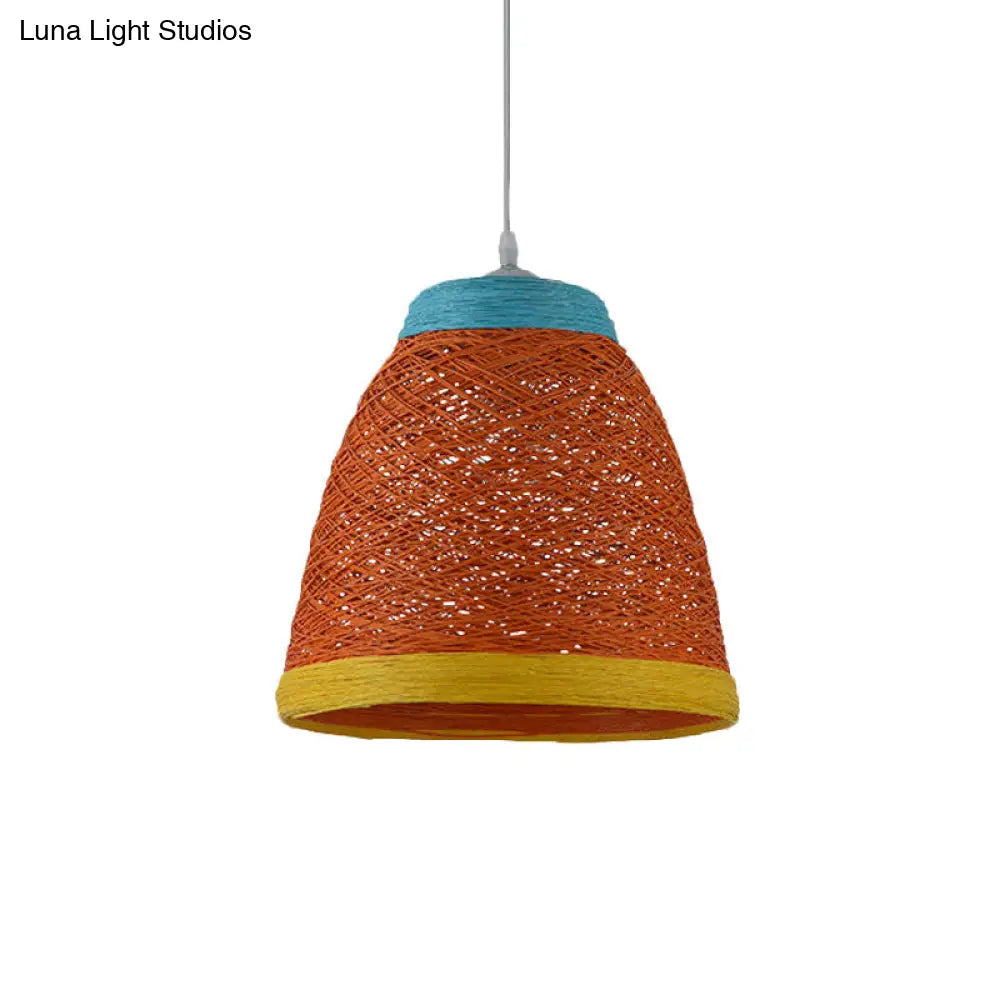 Tapered Pendant Lamp: Lodge Style 1-Light Fixture In Orange/Brown