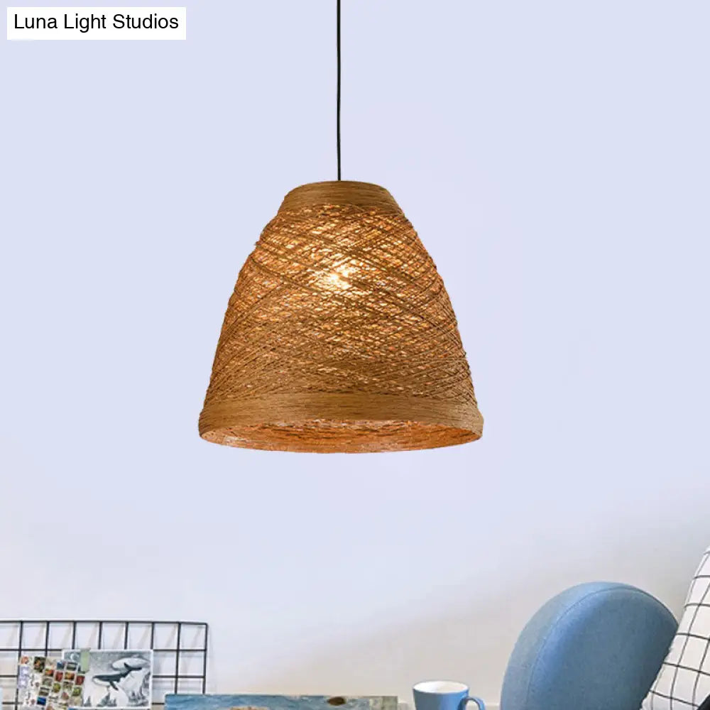 Tapered Pendant Lamp: Lodge Style 1-Light Fixture In Orange/Brown