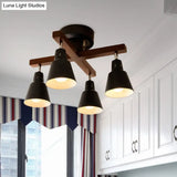 Tapered Rotatable Ceiling Fixture: 4 - Light Iron Semi Flush Mount Lighting In Black/White