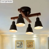 Tapered Rotatable Ceiling Fixture: 4 - Light Iron Semi Flush Mount Lighting In Black/White
