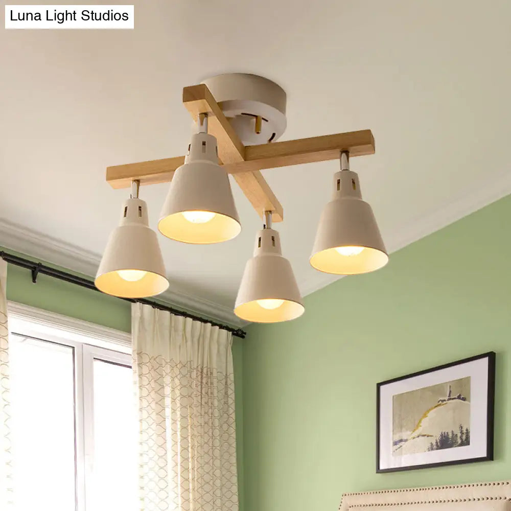 Tapered Rotatable Ceiling Fixture: 4 - Light Iron Semi Flush Mount Lighting In Black/White