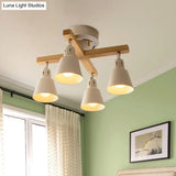 Tapered Rotatable Ceiling Fixture: 4 - Light Iron Semi Flush Mount Lighting In Black/White
