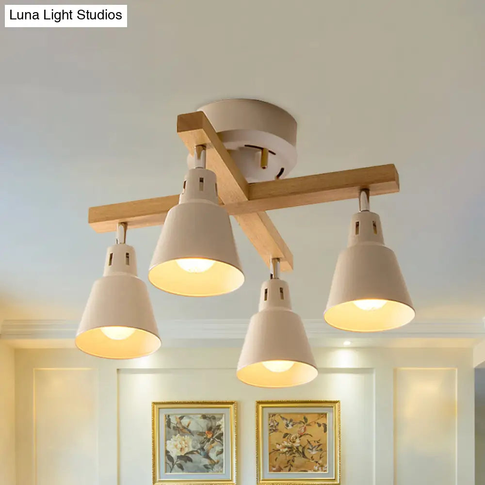 Tapered Rotatable Ceiling Fixture: 4 - Light Iron Semi Flush Mount Lighting In Black/White