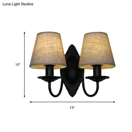 Tapered Rustic Bedroom Sconce Light Fixture - Wall Mounted Flaxen/White 1/2 Lights