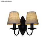 Tapered Rustic Bedroom Sconce Light Fixture - Wall Mounted Flaxen/White 1/2 Lights