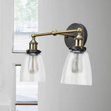Tapered Sconce Industrial Brass Wall Lamp With Clear Glass Antique