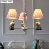 Tapered Shade Chandelier With Monkey Accent - Ideal For Kids Dining Room