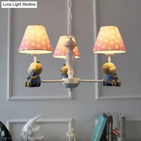 Tapered Shade Chandelier With Monkey Accent - Ideal For Kids Dining Room
