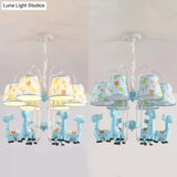 Tapered Shade Giraffe Metal Chandelier: Hanging Lamp With 6 Bulbs For Nursing Room