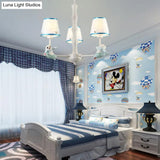 Tapered Shade Suspension Panda Chandelier In Blue/Pink For Kindergarten