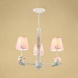 Tapered Shade Suspension Panda Chandelier In Blue/Pink For Kindergarten 3 / Pink