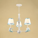 Tapered Shade Suspension Panda Chandelier In Blue/Pink For Kindergarten 3 / Blue