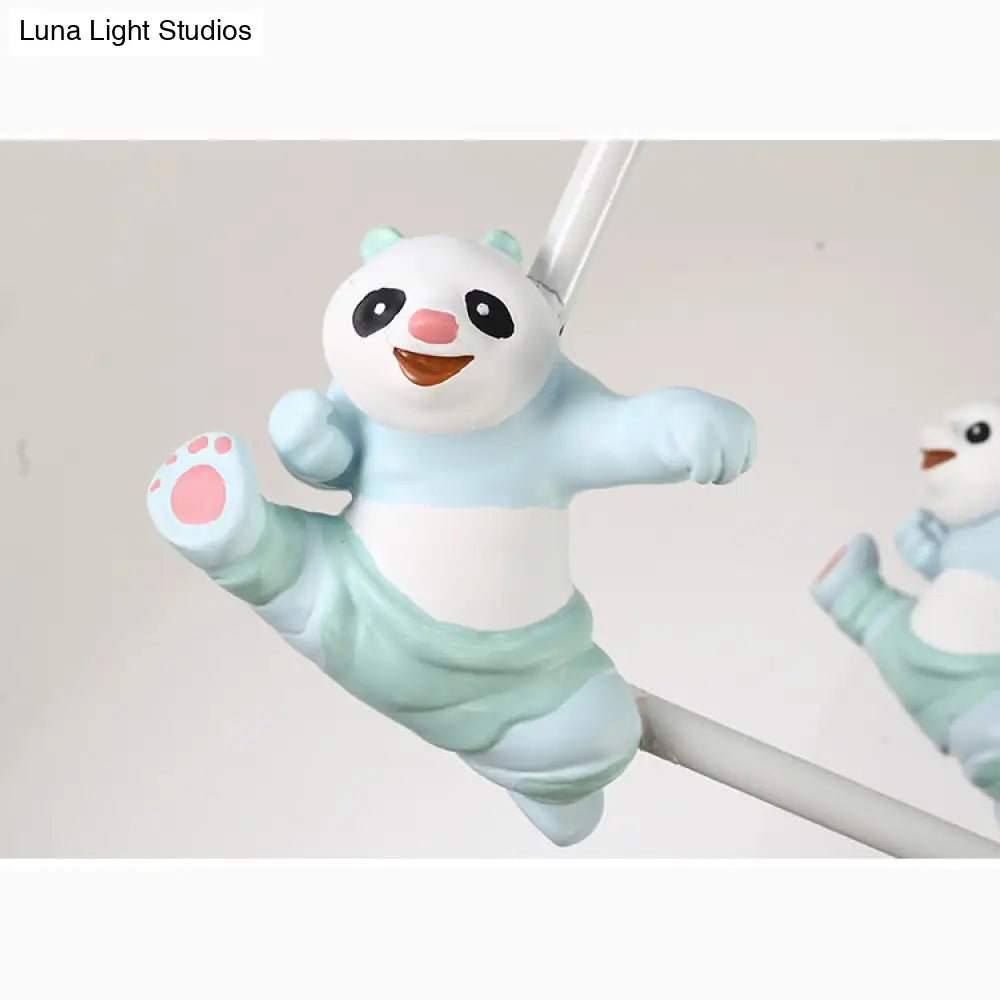 Tapered Shade Suspension Panda Chandelier In Blue/Pink For Kindergarten