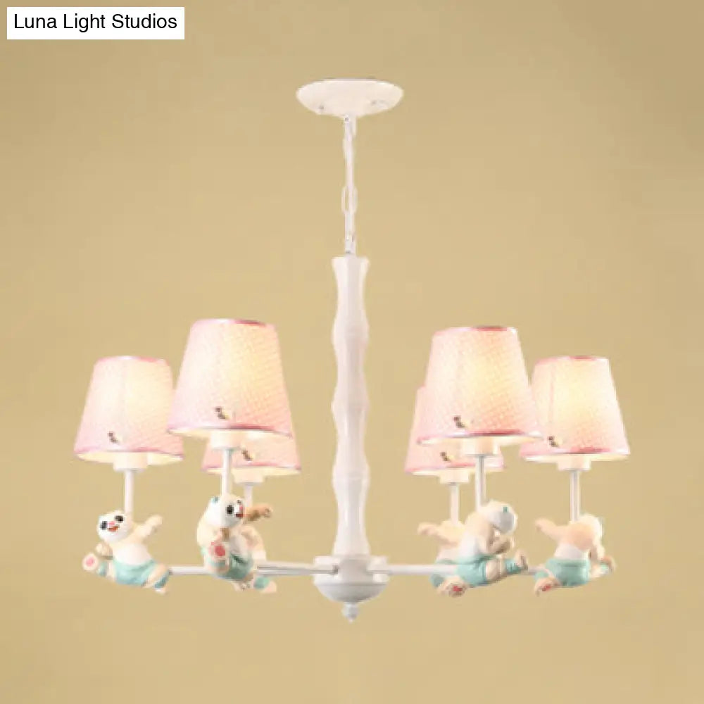 Tapered Shade Suspension Panda Chandelier In Blue/Pink For Kindergarten
