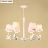 Tapered Shade Suspension Panda Chandelier In Blue/Pink For Kindergarten