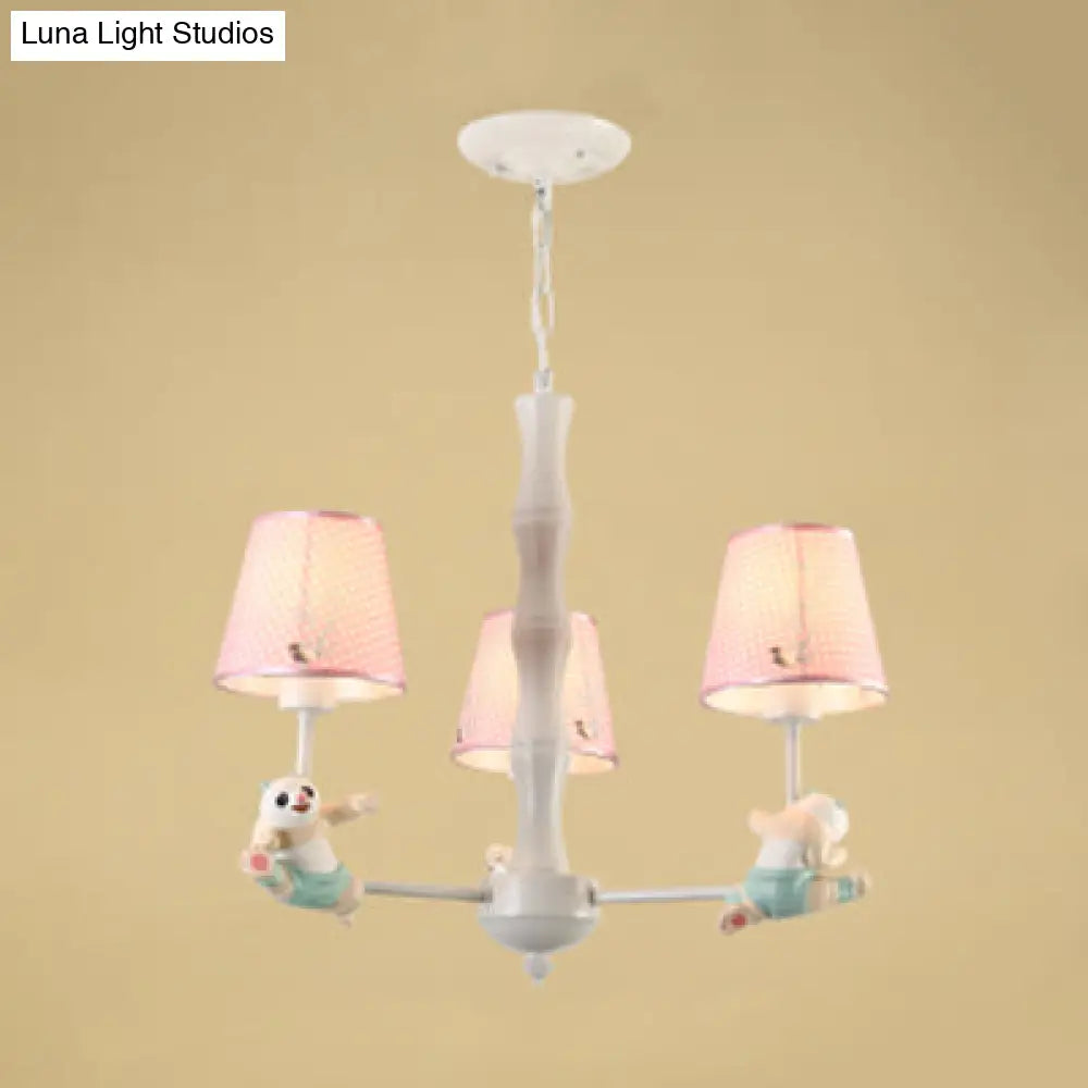 Tapered Shade Suspension Panda Chandelier In Blue/Pink For Kindergarten