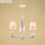 Tapered Shade Suspension Panda Chandelier In Blue/Pink For Kindergarten